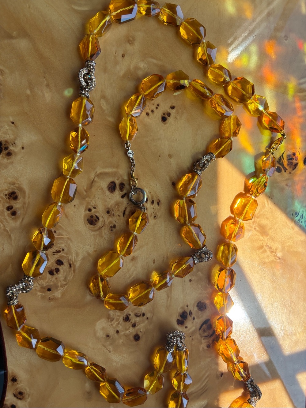 Vtg. MONET Amber/Topaz Faceted Goldtone Necklaces